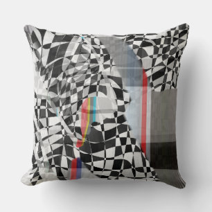 Coussin Collage géométrique abstrait à motif à carreaux
