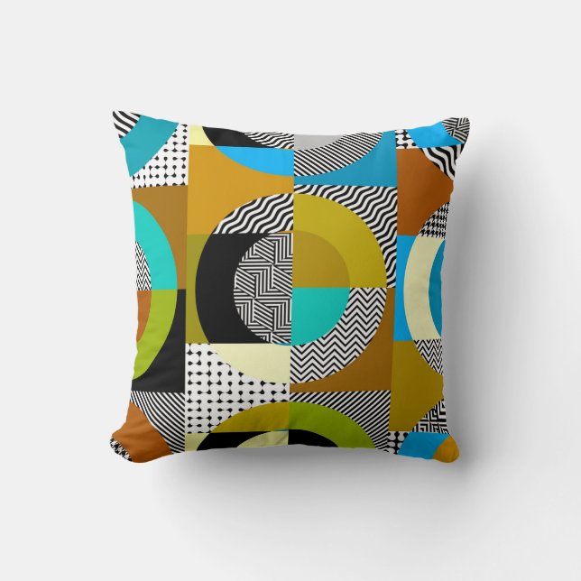 Coussin Collage géométrique : cercles, motif vintage. (Recto)