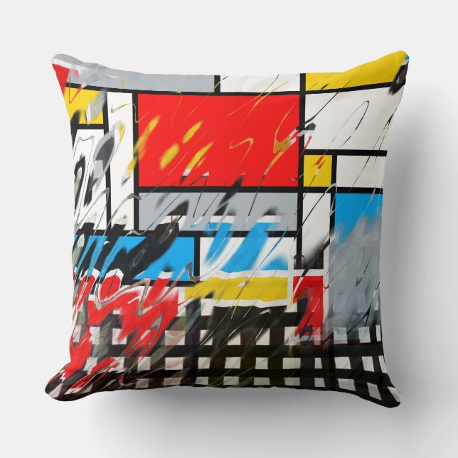Coussin Collage Grunge Géométrique à Motif à Damier (Recto)