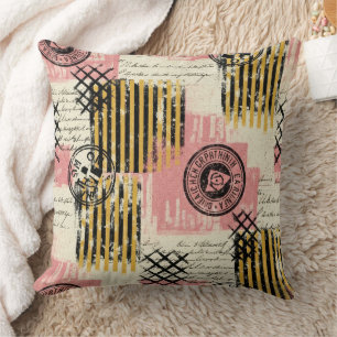 Coussin Collage mixte vintage - Papier en détresse