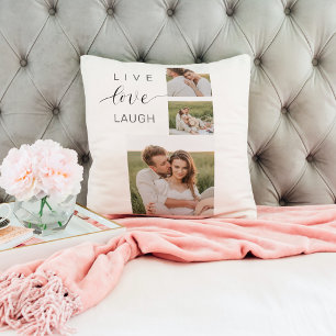Coussin Collage moderne Couple Photo & Live Love Laugh Cad