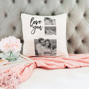 Coussin Collage moderne Couple Photo & Love You Beauté Cad