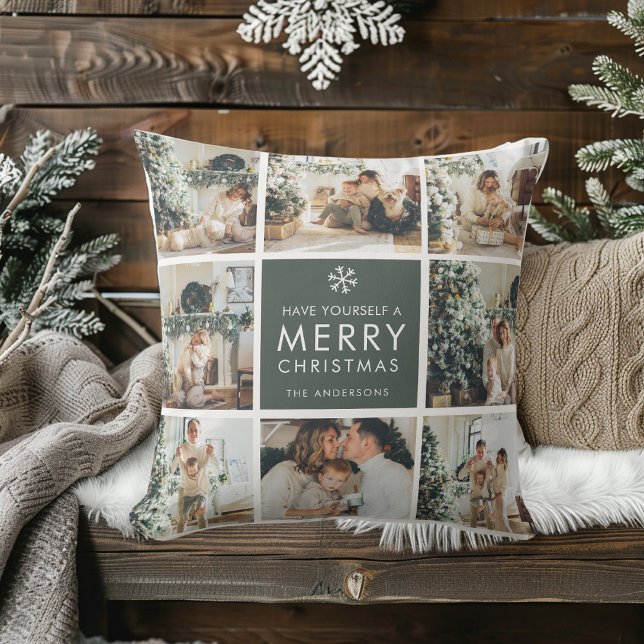 Coussin Collage Moderne « Joyeux Noël » Multi-Photo  (Créateur téléchargé)
