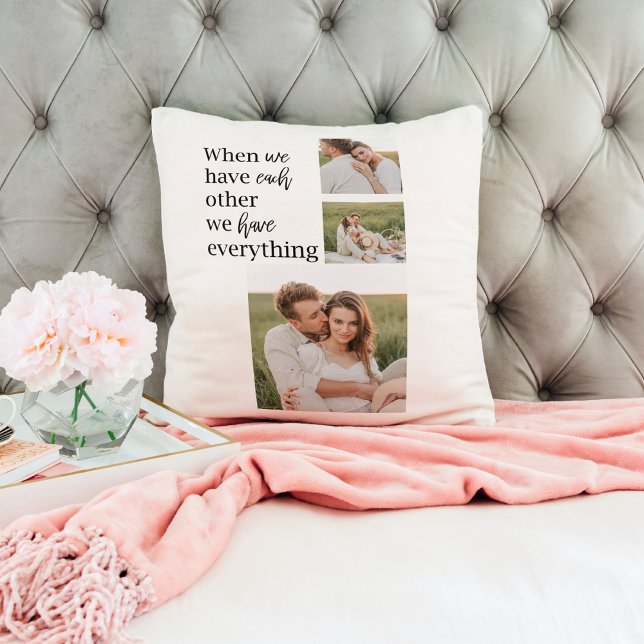 Coussin Collage moderne Photo Romantique Couple Citation C (Créateur téléchargé)