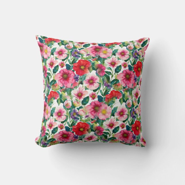 Coussin Collage, motif de fleurs peintes, aquarelle 2 (Recto)
