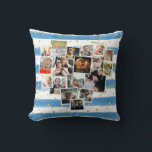 Coussin Collage Multi Photo en Forme de Coeur Famille Mign<br><div class="desc">Veuillez sélectionner plusieurs photos de la famille pour créer ce beau coussin. Le collage de photos forme une forme de cœur représentant l'amour que vous ressentez les uns pour les autres. Le fond comporte des rayures bleu clair et blanches ainsi que des effets de paillettes dorées. Si vous souhaitez supprimer...</div>