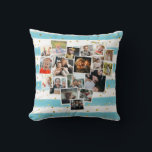 Coussin Collage Multi Photo en forme de coeur Famille Mign<br><div class="desc">Veuillez sélectionner plusieurs photos de la famille pour créer ce beau coussin. Le collage de photos forme un cœur représentant l'amour que vous ressentez l'un pour l'autre. Le fond comporte des rayures bleu clair et blanc avec des effets de paillettes dorées. Si vous souhaitez supprimer l'arrière-plan et le remplacer par...</div>