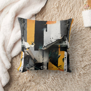 Coussin Collage multimédia (jaune + noir) 2 faces