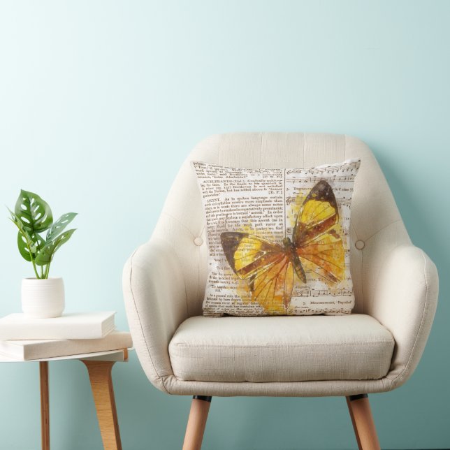 Coussin Collage Papillon Jaune (Chaise)