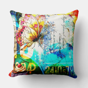 Coussin Collage Papillon Rétro Émeute de Couleurs