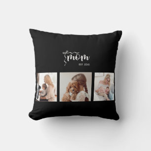 Coussin Collage personnalisé de 3 photos Maman noire année