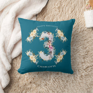 Coussin Collage photo 3e anniversaire Turquoise bleu jaune