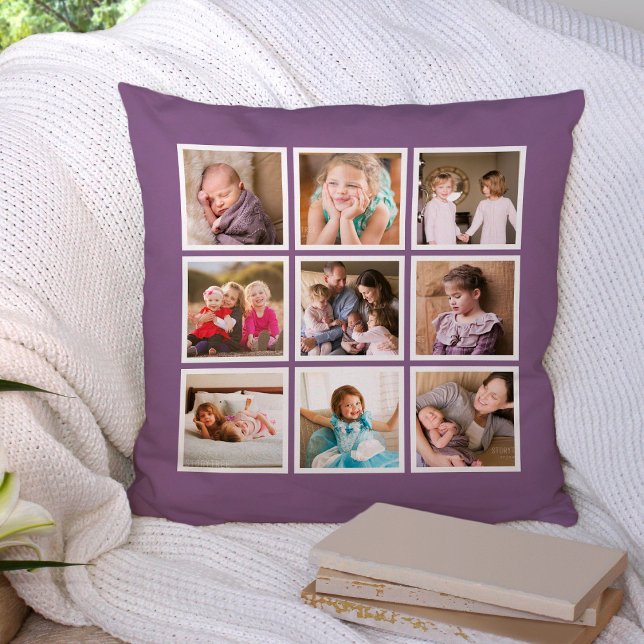 Coussin Collage photo avec couleur de fond personnalisable (Créateur téléchargé)
