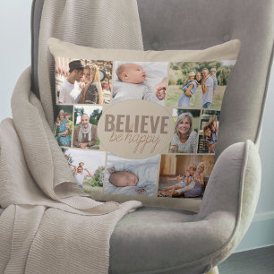 Coussin Collage photo Believe Be Happy 10 Neutre Beige