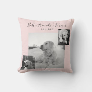 Coussin Collage photo BFF moderne Blush Pink Personnalisé