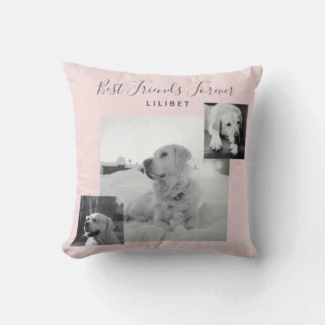 Coussin Collage photo BFF moderne Blush Pink Personnalisé (Recto)