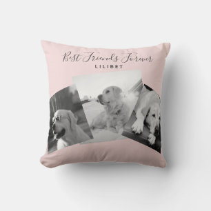Coussin Collage photo BFF moderne Blush Pink Personnalisé