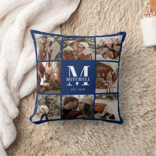 Coussin Collage photo bleu de la Marine moderne Personnali
