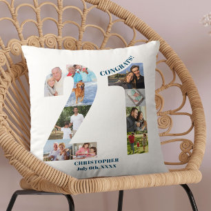 Coussin Collage photo Cadeau personnalisé 21e anniversaire