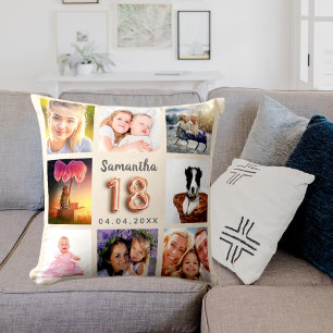 Coussin Collage photo crème beige 18e anniversaire