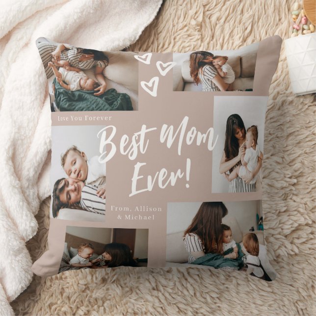 Coussin Collage photo de 6 typographie de script Maman Ros (Couverture)