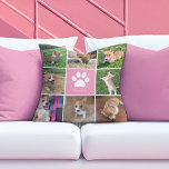 Coussin Collage photo de chien personnalisé Empreinte de p<br><div class="desc">Ce magnifique coussin photo de chiot est personnalisé avec d'adorables photos de votre chien sucré. Customisez ce cadeau chic avec vos propres photos de petits personnalisées autour d'un joli carré rose avec un empreinte de patte blanc mignon et le nom de votre chien au centre.</div>