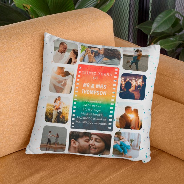 Coussin Collage photo de coucher de soleil M. et Mme 30e a (Créateur téléchargé)