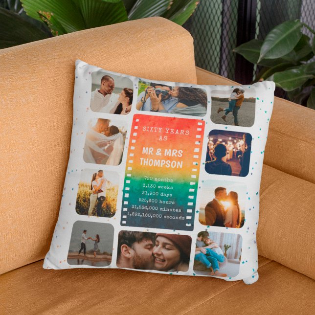 Coussin Collage photo de coucher de soleil M. et Mme 60e a (Créateur téléchargé)