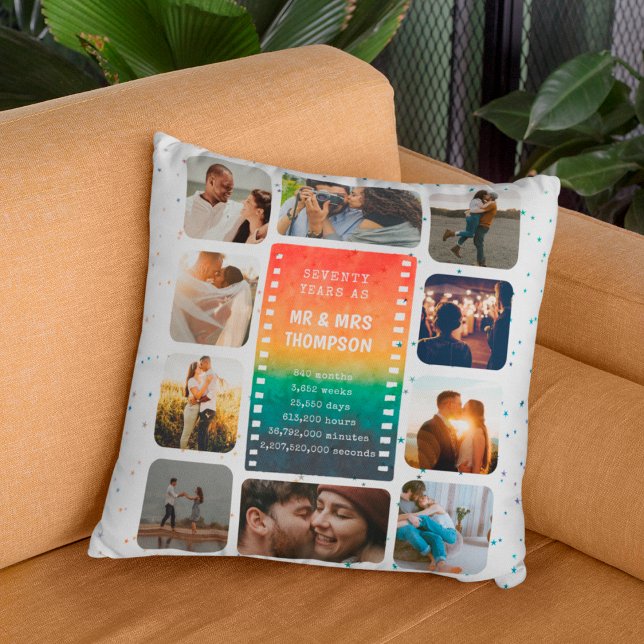 Coussin Collage photo de coucher de soleil M. et Mme 70e a (Créateur téléchargé)