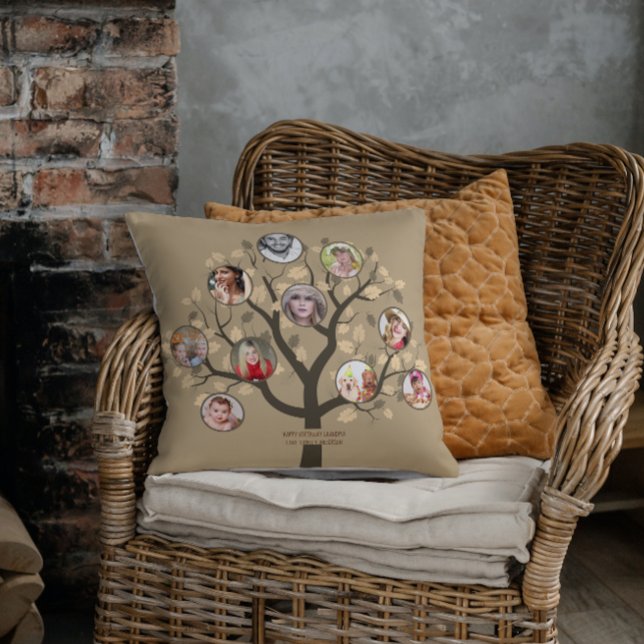 Coussin Collage photo de l'arbre généalogique Grandma Gran (Créateur téléchargé)