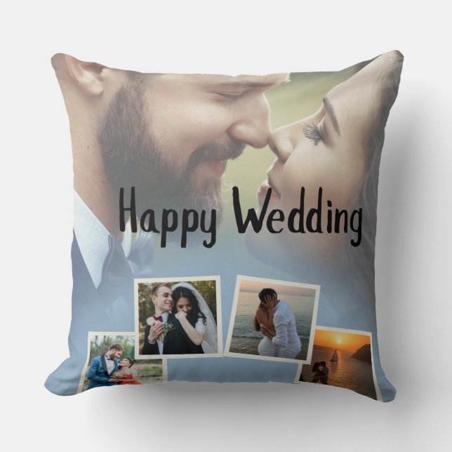 Coussin Collage photo de mariage personnalisé joyeux (Recto)