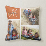 Coussin Collage photo de monogramme de famille per<br><div class="desc">Coussin Collage photo de monogramme de famille personnalisé | Corail. Elke Clarke © pour Monogram Gallery. Elégant modèle monogrammé vous pouvez customiser avec 3 (trois) de vos propres photos de famille arrangées dans un collage photo. Personnalisez avec le nom de famille écrit dans une police de caractères de script gris...</div>