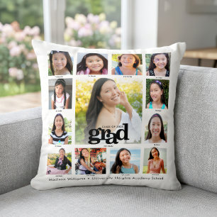 Coussin Collage photo de remise de diplôme blanc noir K–12