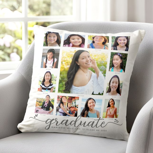 Coussin Collage photo de remise de diplôme de blanc K–12 é (Créateur téléchargé)