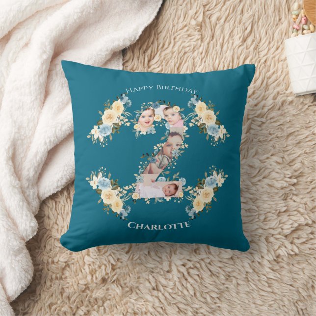Coussin Collage photo du 2e anniversaire Turquoise bleu ja (Couverture)