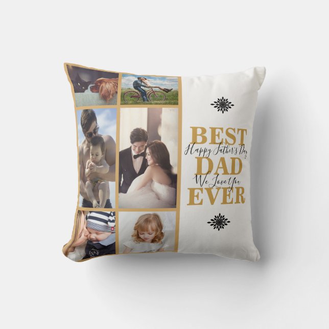 Coussin Collage photo du meilleur papa avec de l'or modern (Recto)