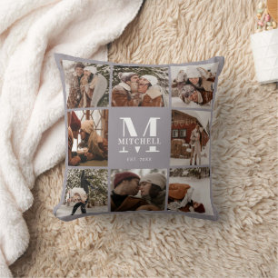 Coussin Collage photo élégant de famille moderne   Monogra