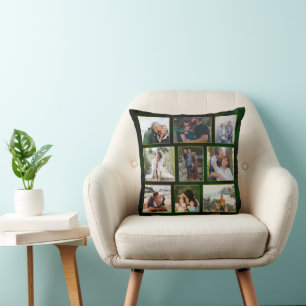 Coussin Collage photo élégant vert émeraude et or