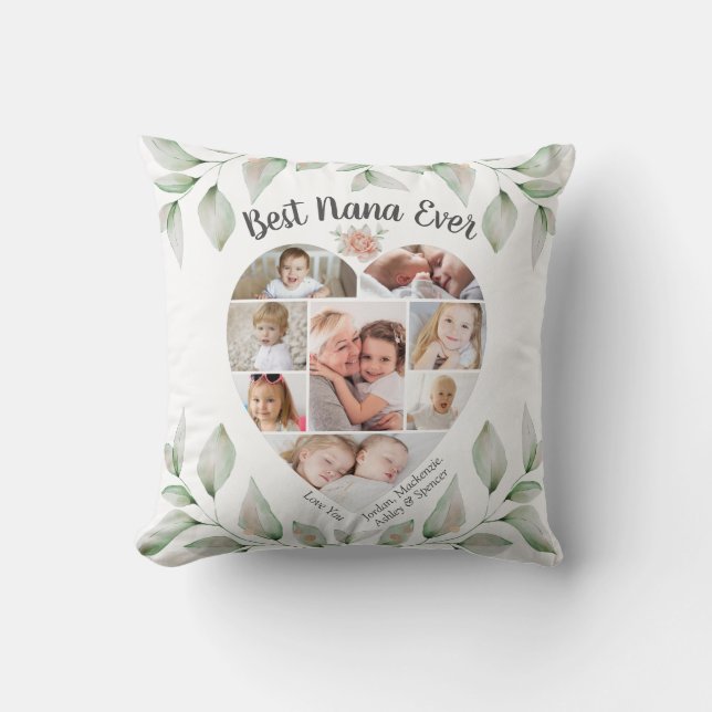 Coussin Collage photo en forme de coeur Best Nana Jamais (Recto)