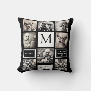 Coussin Collage photo Fun and Forever noir et blanc 8