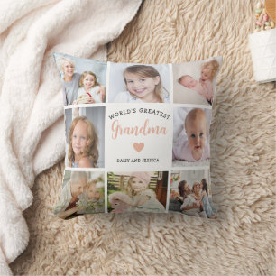 Coussin Collage photo Grand-mère du monde entier Coeur ros