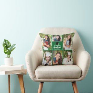 Coussin Collage photo Green Graduate Diplôme personnalisé
