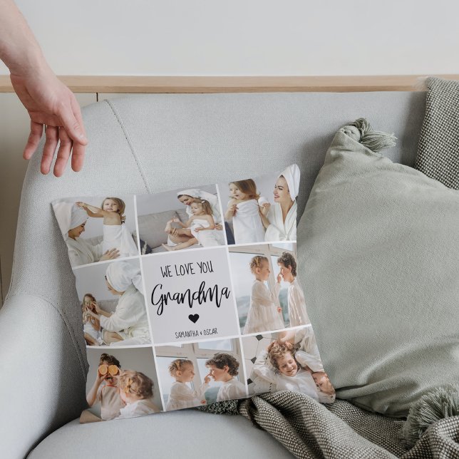 Coussin Collage Photo Grey We Love You Grand-mère Best Gif (Créateur téléchargé)