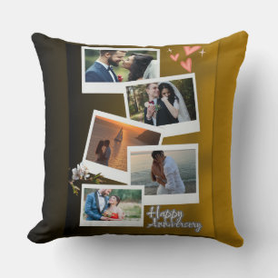 Coussin Collage photo Joyeux Anniversaire Beige