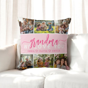 Coussin Collage photo Love You Grandma Cute Pink