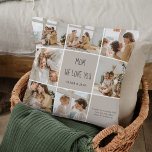 Coussin Collage Photo Maman We Love You - Personnalisé<br><div class="desc">Montrez à maman ce qu'elle veut dire avec ce coussin de collage "We Love You Mom". Customisez-le avec vos photos de famille préférées et créez un souvenir chaleureux qu’elle chérira tous les jours. Le design doux et neutre s’intègre parfaitement dans tous les décors de la maison, ce qui en fait...</div>