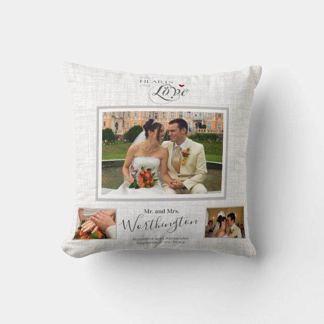 Coussin Collage photo Mariage Keepsaké personnalisé (Recto)
