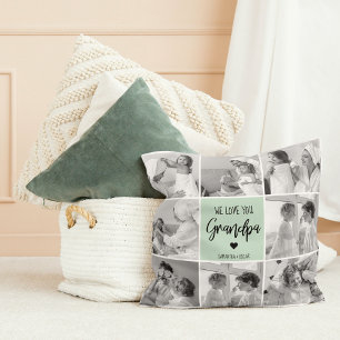 Coussin Collage Photo Meilleur Grand-Père Ever Pastel Mint