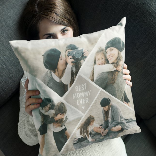 Coussin Collage Photo Moderne 'Meilleure MAMAN Ever'  (Créateur téléchargé)