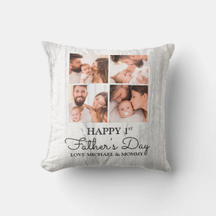 Coussin Collage photo moderne mignonne Happy First Fête de